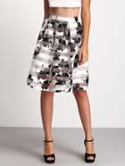 Romwe Black White Floral Flare Skirt