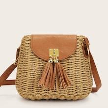Romwe Tassel Decor Woven Crossbody Bag
