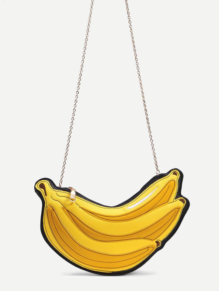 Romwe Yellow Banana Clutch With Chain