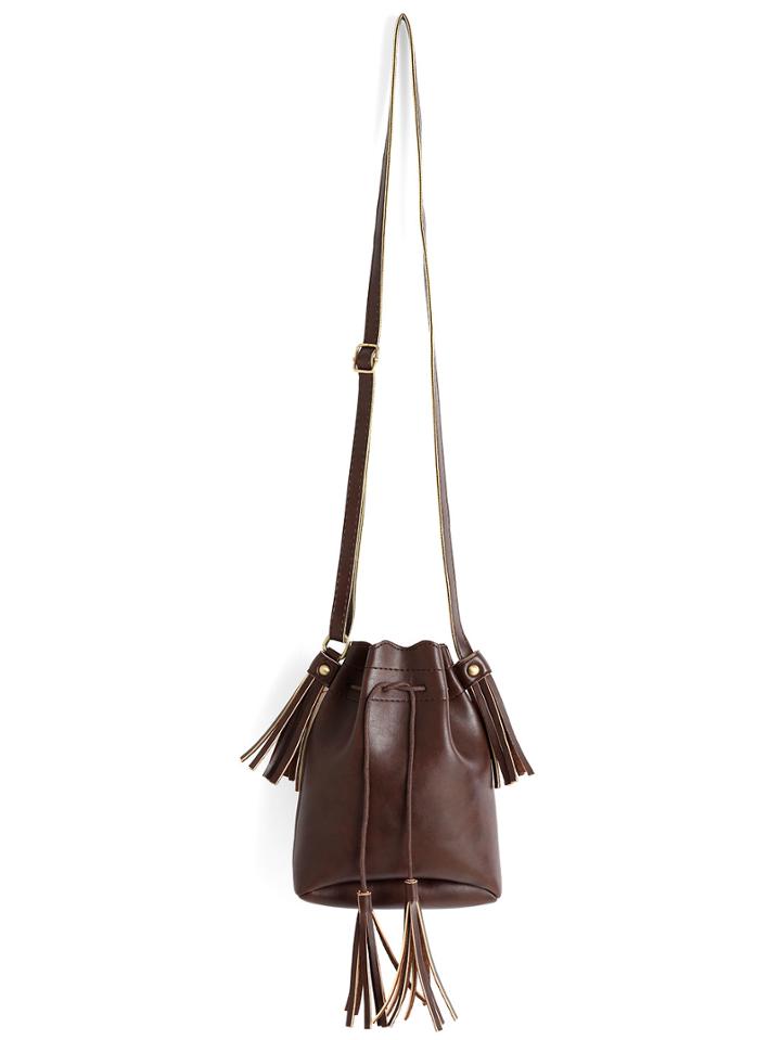 Romwe Brown Drawstring Tassel Shoulder Bag