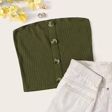 Romwe Button Detail Rib-knit Bandeau Top