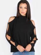 Romwe Turtleneck Cut Out Sleeve Top Black