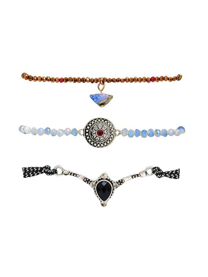 Romwe Faux Diamond Detail Beaded Bracelet Set