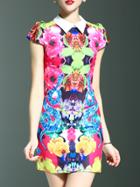 Romwe Multicolor Lapel Print Sheath Dress