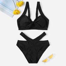 Romwe Twist Front Top With Cross Bikini Set