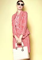 Romwe Red Long Sleeve Houndstooth Top With Tank Dress