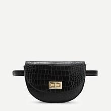 Romwe Crocodile Pattern Twist Lock Bum Bag