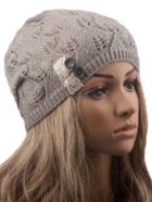 Romwe Contrast Lace Buttons Eyelet Pale Grey Sweater Hat