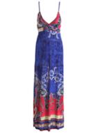 Romwe Spaghetti Strap Florals Maxi Blue Dress