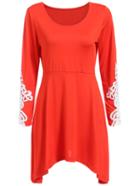 Romwe Lace Round Neck Orange Dress