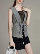Romwe Grey Sheer Tie-waist Three-piece Top With Skirt