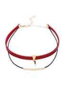 Romwe Red Double Layer Metal Trim Choker Necklace