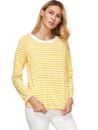 Romwe Yellow Striped Long Sleeve T-shirt