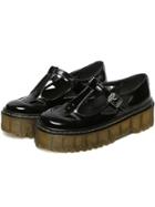 Romwe Black T Strap Buckle Hollow Thick-soled Flats