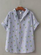 Romwe Blue Stripe Pineapple Printed Blouse