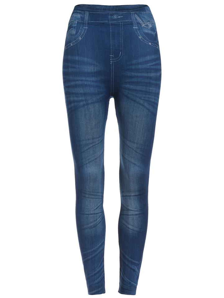 Romwe Elastic Waist Denim Blue Leggings