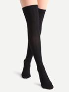 Romwe Black And Nude Patchwork Ribbed Pantyhose Stockings