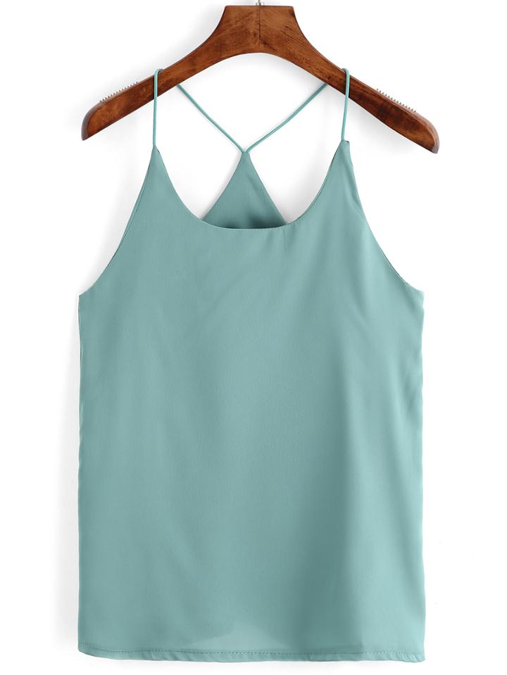 Romwe Spaghetti Strap Green Cami Top