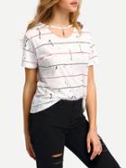 Romwe Striped Cut Out T-shirt