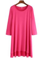 Romwe Dip Hem Loose Pink Dress