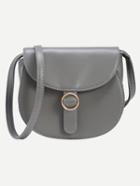Romwe Faux Leather Metal Ring Accent Saddle Bag - Grey
