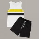 Romwe Guys Colorblock Striped Tank Top & Shorts Set