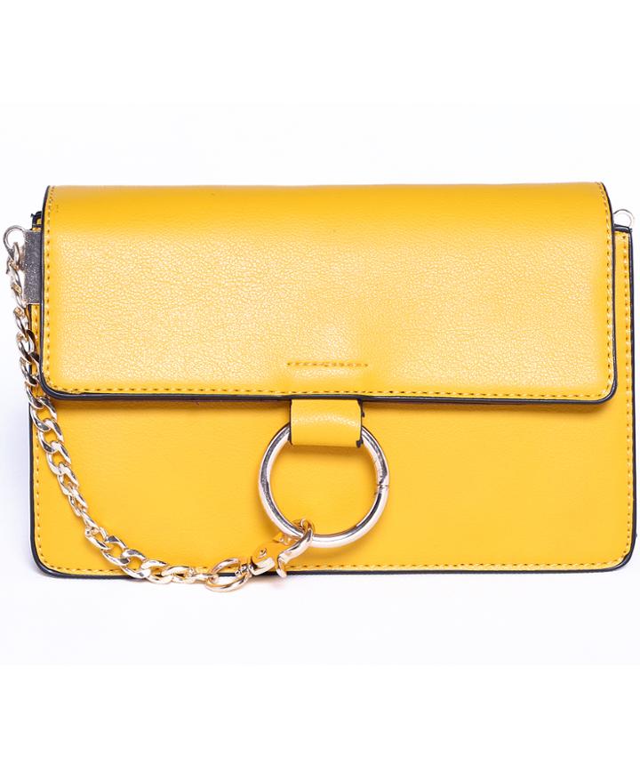 Romwe Yellow Ring Buckle Chain Tote Bag