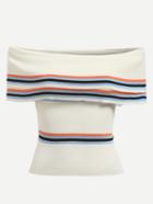 Romwe White Striped Fold Over Off The Shoulder Top
