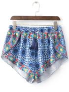 Romwe Multicolor Elastic Tie-waist Tassel Print Shorts