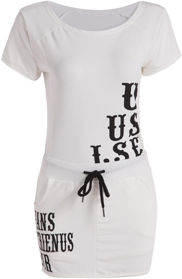 Romwe White Short Sleeve Letters Print Top With Bodycon Skirt