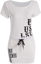 Romwe White Short Sleeve Letters Print Top With Bodycon Skirt