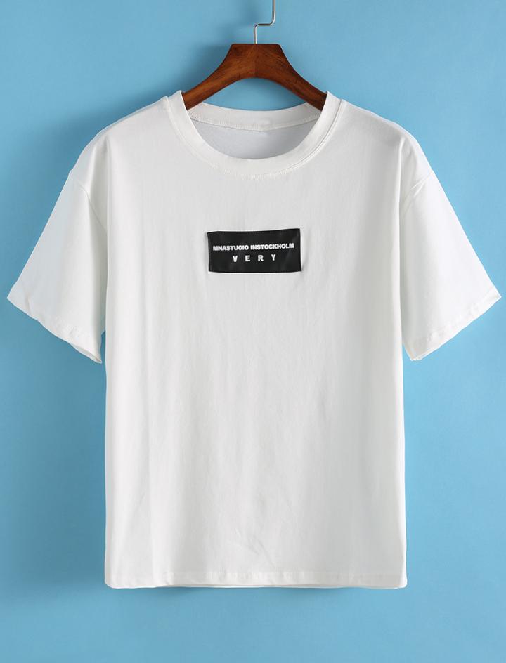 Romwe Round Neck Patch Loose T-shirt