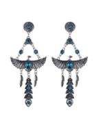 Romwe Vintage Style Blue Rhinestone Eagle Shape Long Earrings Woman