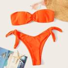Romwe Neon Orange Bandeau With High Cut Bikini Set