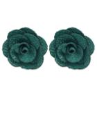Romwe Green Flower Stud Earrings