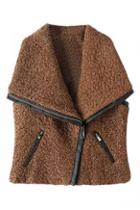 Romwe Lapel Pu Zipped Vest