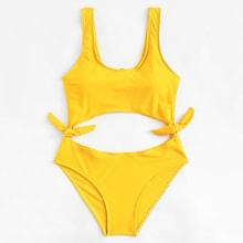 Romwe Side Tie Cut-out One Piece Swimsuit