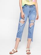 Romwe Raw Hem Destroyed Crop Jeans