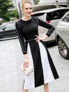 Romwe Black White Round Neck Long Sleeve Dress