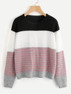 Romwe Color Block Striped Jumper