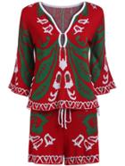 Romwe V Neck Vintage Print Knit Top With Shorts