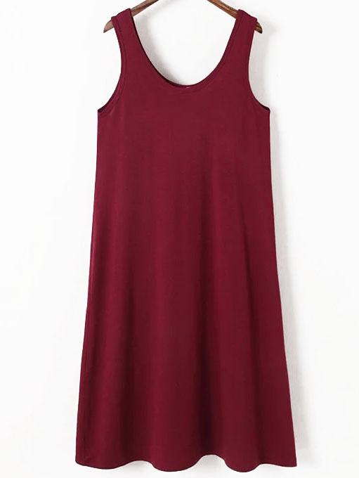 Romwe Scoop Neck Burgundy Tank Dress