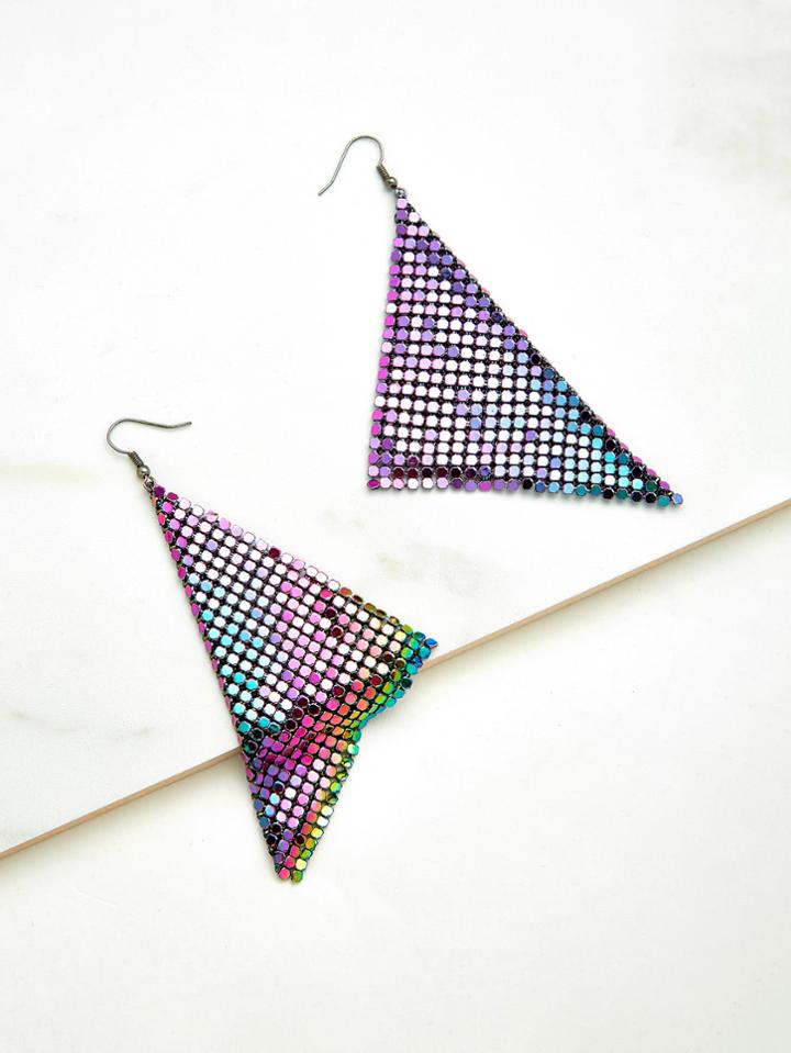 Romwe Sequin Embellished Triangle Design Earrings