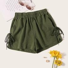 Romwe Lace-up Elastic Waist Shorts
