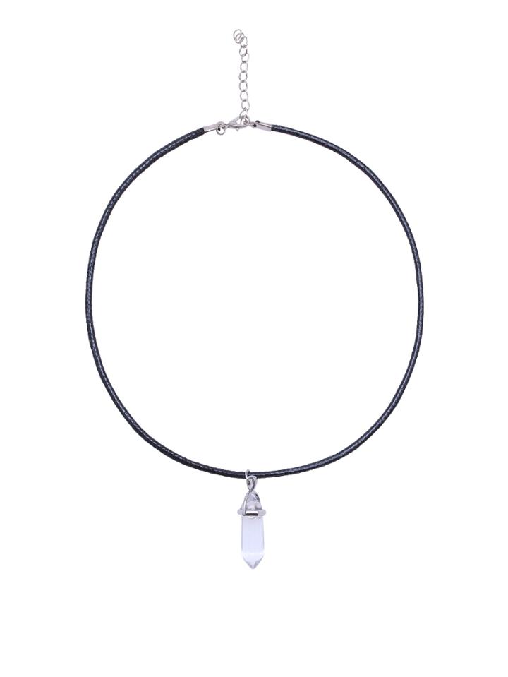 Romwe Faux Gemstone Pendant Rope Necklace