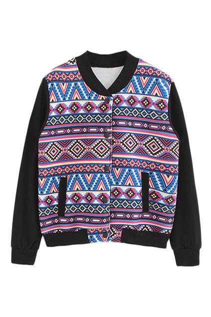 Romwe Geometric Pattern Print Dual-tone Jacket