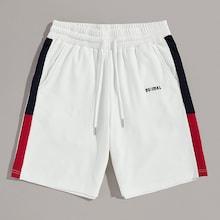 Romwe Guys Cut-and-sew Slant Pocket Embroidery Detail Shorts