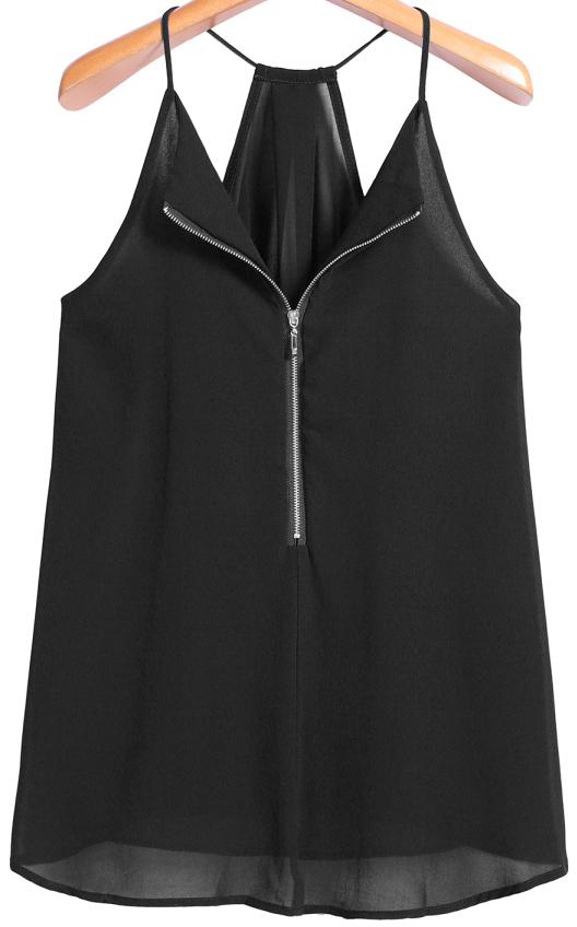 Romwe Spaghetti Strap Zipper Black Vest