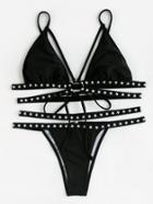 Romwe Star Studded O Ring Strappy Bikini Set