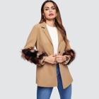 Romwe Contrast Faux Fur Sleeve Buttoned Coat